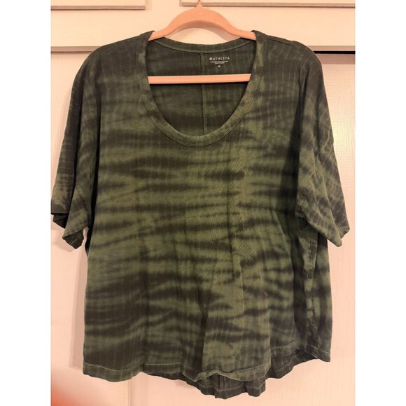ATHLETA WOMENS ELBOW LENGTH SLEEVE SHIRT GREEN TIE DYE WASH SZ MEDIUM M - Picture 1 of 2